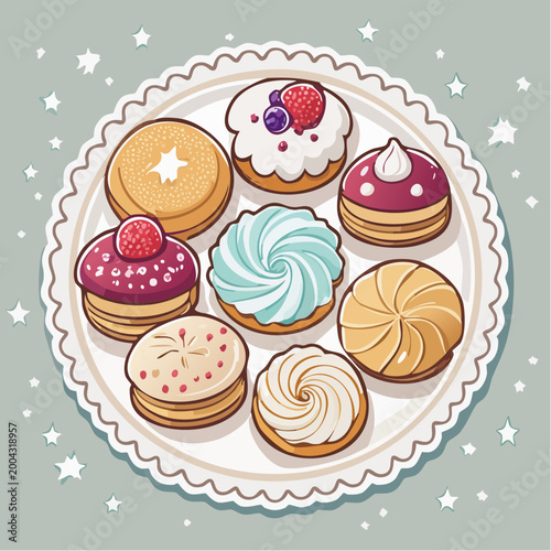 Assortment of Colorful Pastries and Desserts on a Plate