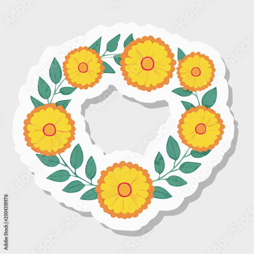 Yellow Flower Wreath with Green Leaves