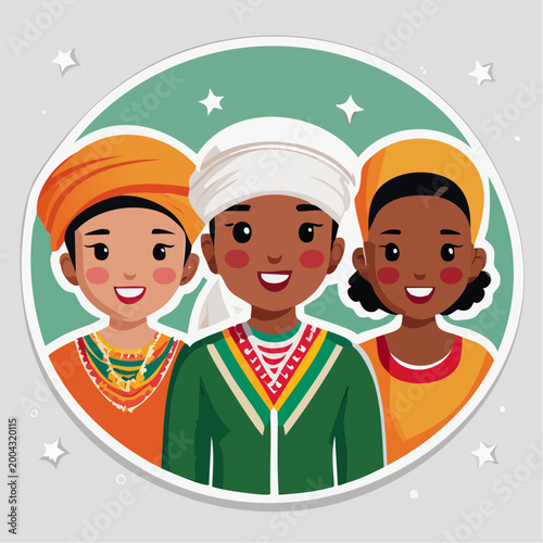 Diverse group of children in traditional clothing