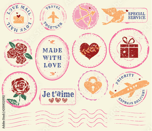 Romantic Pink Grungy Rubber Stamp, Love Heart Postage Stamp