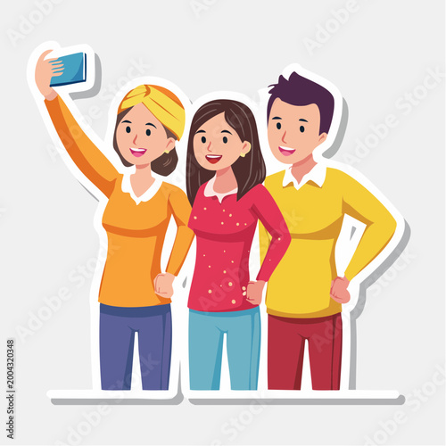 Three friends taking a selfie together