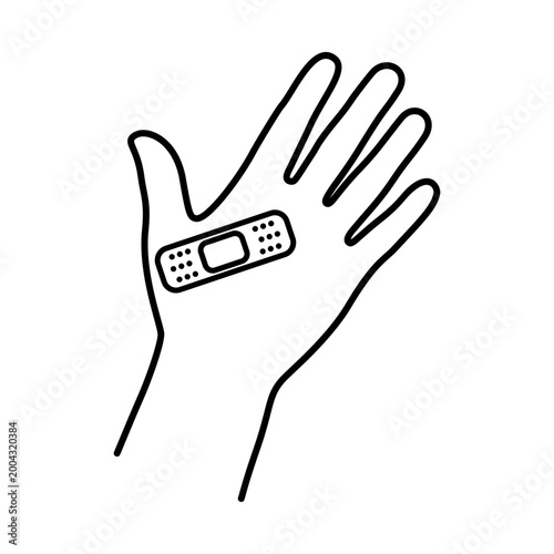 絆創膏を貼った手のラインアイコン