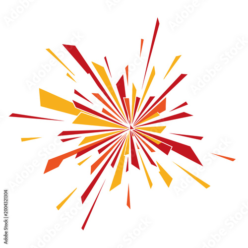 Vibrant red and yellow abstract vector graphic explosion radiates outward.