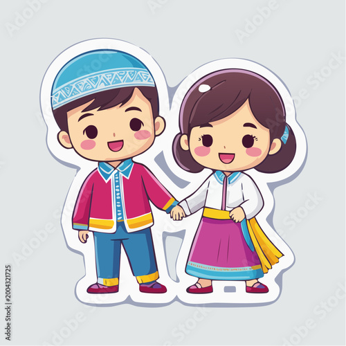 Cute Cartoon Children Holding Hands