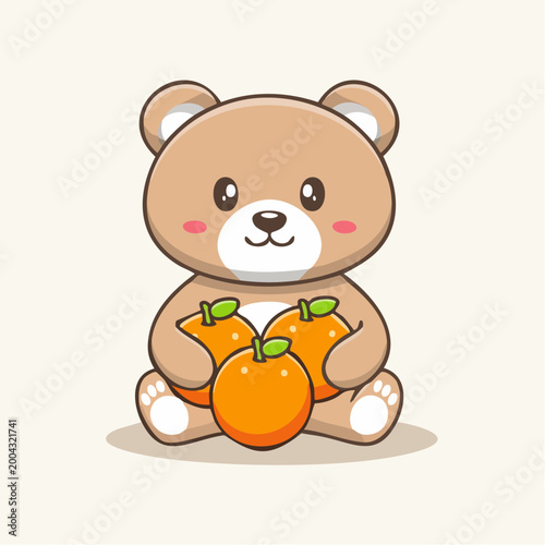 Cute cartoon bear holding oranges