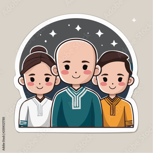 Chibi Style Illustration of Three Diverse People