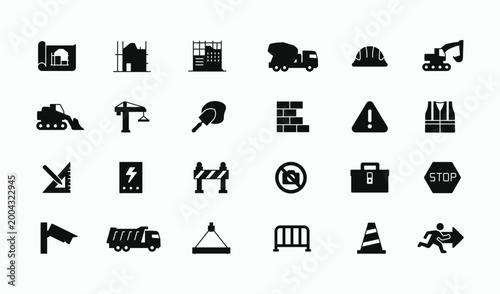 Canvastavla Construction site filled solid style icons set
