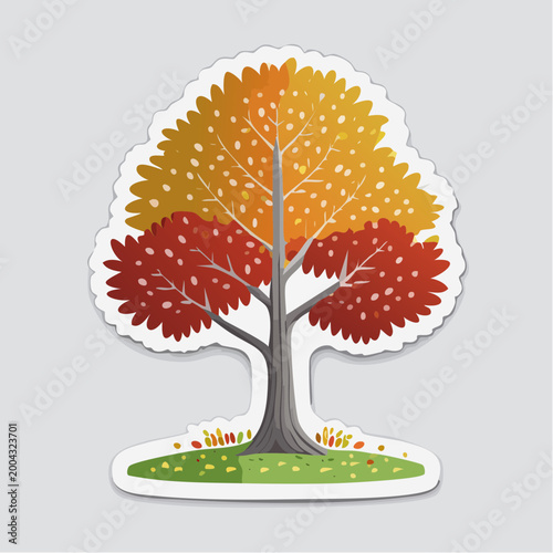 Stylized Autumn Tree with Red and Yellow Leaves