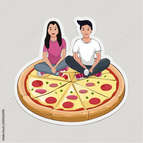 Couple Sitting on a Giant Pizza