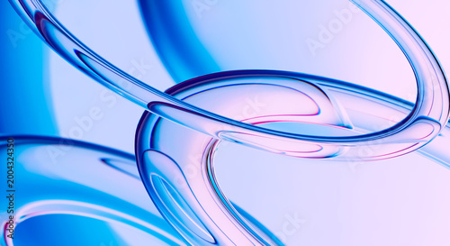 Foto Abstract Glass Curves 3D Render Modern Digital Art with Blue and Pink Light Effe