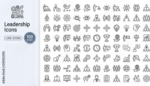 Leadership icons set for business and management concepts