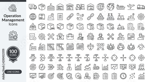 Collection of 100 minimalist operation management icons for business and productivity