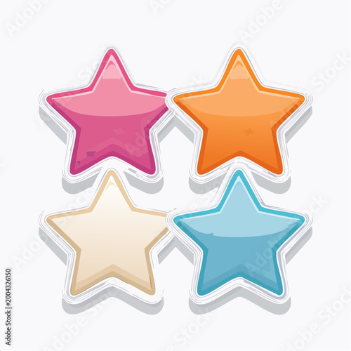 Four Colorful Star Shapes with White Borders and Shadows