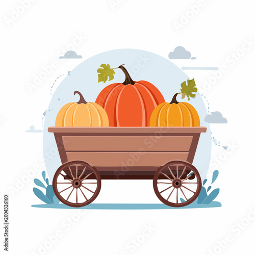 Harvest Wagon Filled with Pumpkins