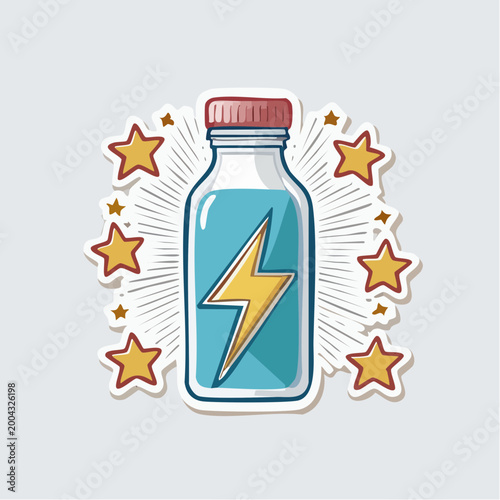 Energy Drink Bottle with Lightning Bolt and Stars