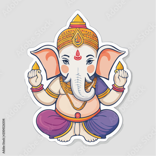Cute Cartoon Ganesha Sitting in Lotus Pose