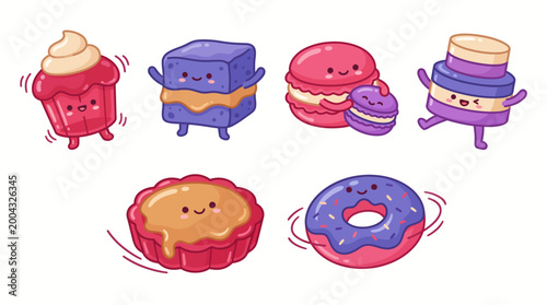 Sweet Bakery Characters Kawaii Cake Sticker Collection Design