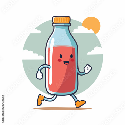 Cartoon Bottle of Juice Running with a Happy Face