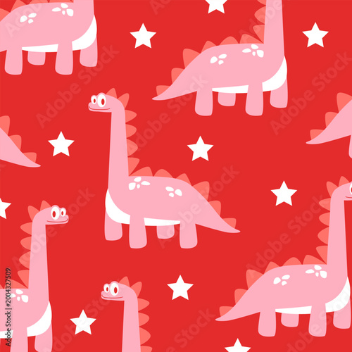 red brontosaurus dinosaur vector cartoon design for kids apparel