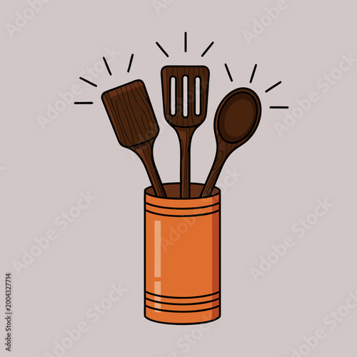 Kitchen Utensils Vector Illustration of Spatulas and Spoons in a Can for Cooking and Baking Needs - a Graphic Representation