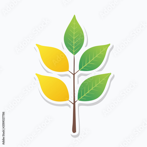 Stylized Branch with Green and Yellow Leaves
