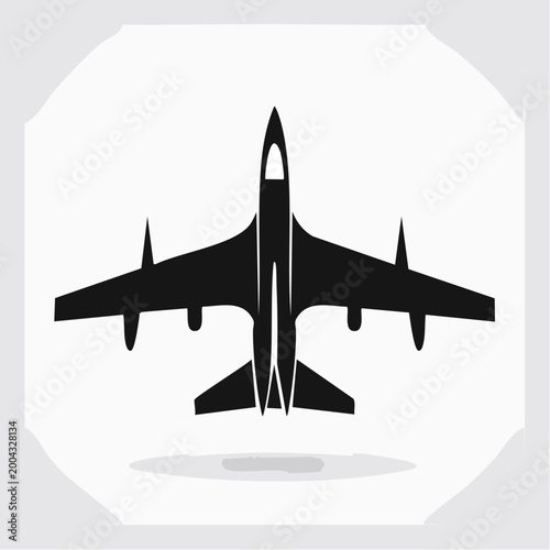 Black silhouette of a jet airplane viewed from above