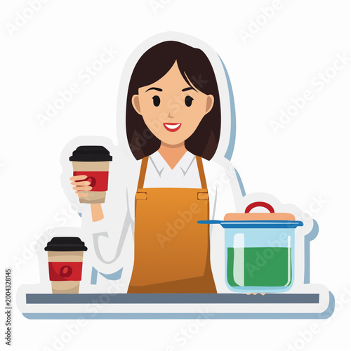 Barista Serving Coffee and Preparing Drink