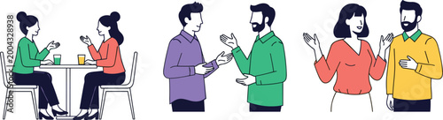 People Conversing and Socializing Icons Set with Men and Women Talking, Gesturing, and Sitting for Vector Illustration