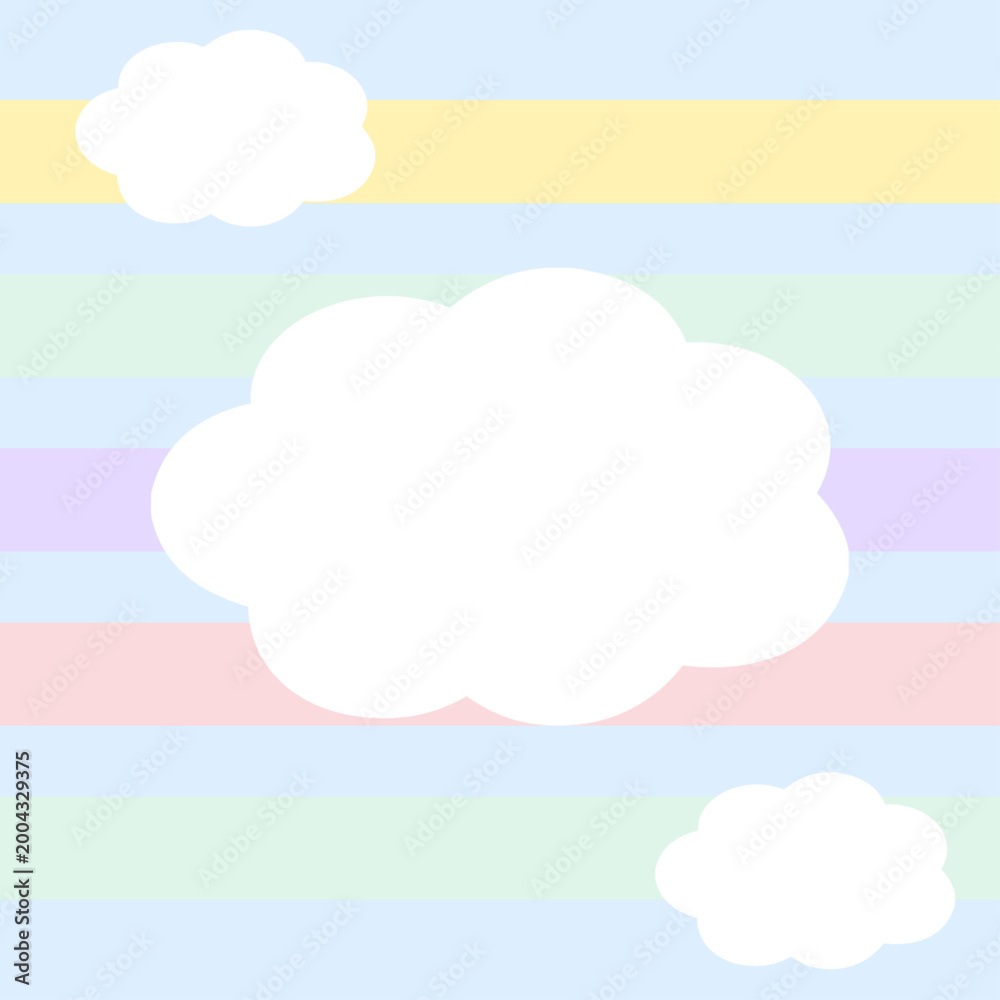 Obraz premium Pastel Rainbow Stripes Background with White Clouds Copy Space 