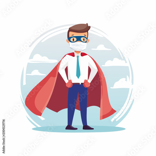 Superhero businessman wearing a face mask and cape