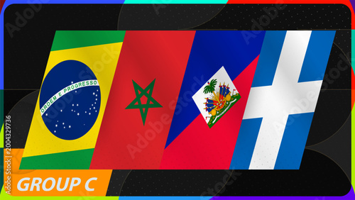 International Soccer Group C with Brazil, Morocco, Haiti, Scotland Flags.
