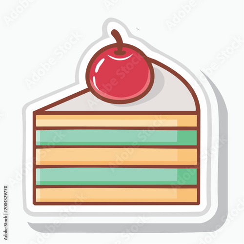 Slice of layered cake with cherry on top
