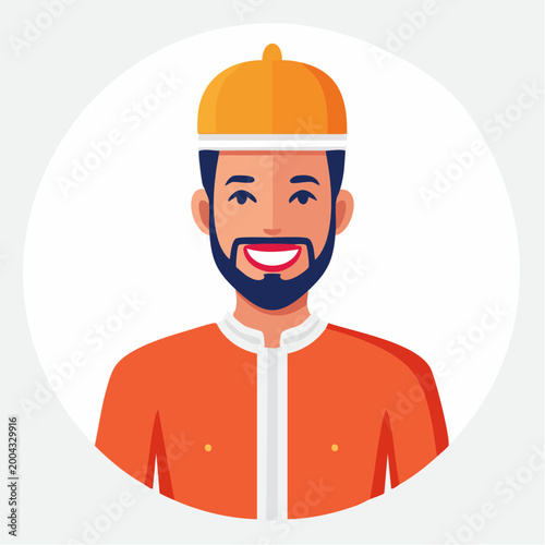 Illustration of a smiling man with a beard wearing a hat