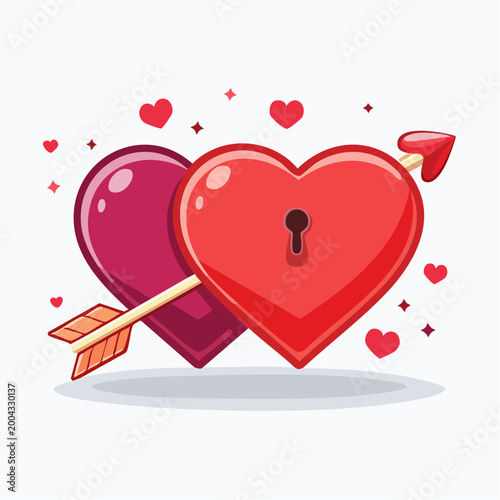 Two Hearts Pierced by Cupid's Arrow with Lock Detail