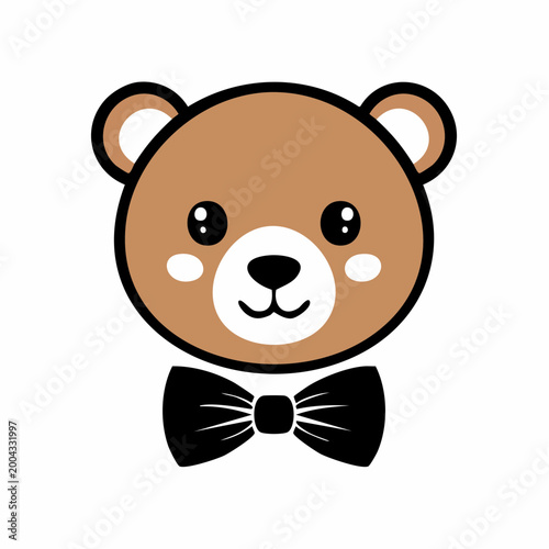 Cute Teddy Bear Face with Bow Tie
