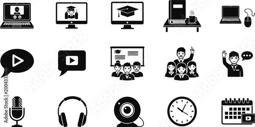 Online education vector icons set isolated on transparent background design elements.