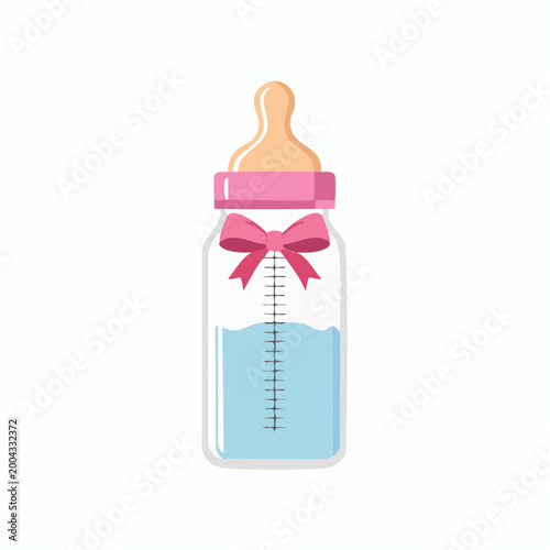 Baby Bottle with Pink Bow and Blue Liquid