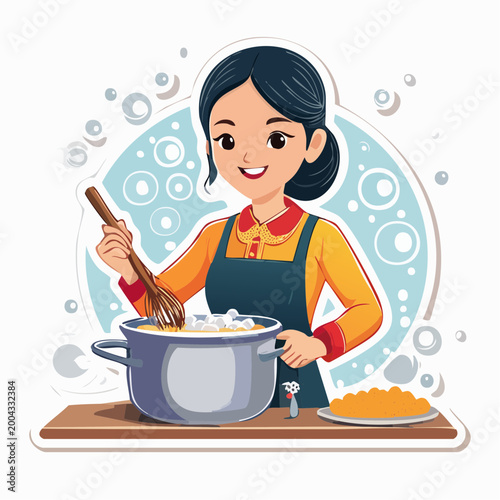 Woman Cooking and Whisking in a Pot