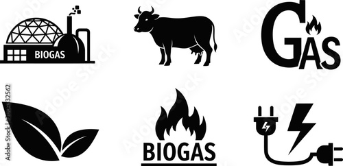 Biogas energy production icon set isolated on transparent background vector illustration.