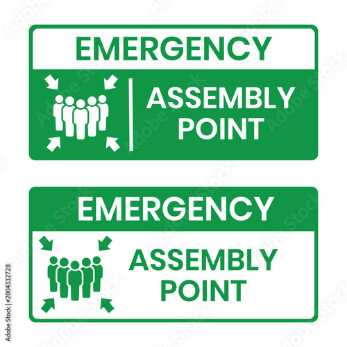 Emergency assembly point sign. Assembly point sign symbol vector illustration isolated on white background.