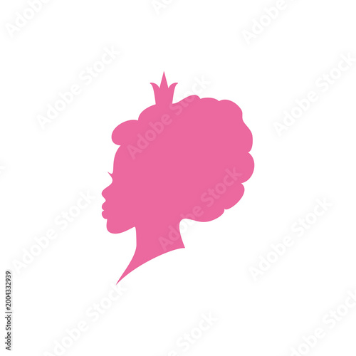 Princess Girl Afro Hair Silhouette with Crown Vector
