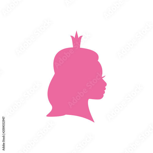Elegant girl profile silhouette with crown. Clean minimal vector isolated on light background, ideal for beauty branding, fashion logos, kids design and feminine concepts