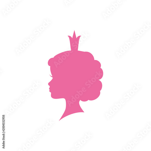 Stylish girl profile with afro hair and crown. Modern flat silhouette isolated on light background, perfect for beauty branding, diversity themes, fashion design and identitфy visuals.
