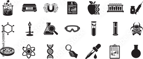 Laboratory outline icon set with editable strokes for science, research, and medical design use.