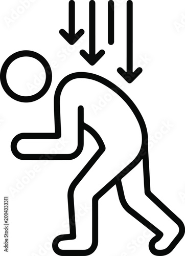 Minimalist outline icon of a human figure struggling under downward pressure arrows representing stress or burden