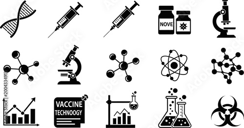 Science and medical icons set laboratory research biology chemistry and healthcare symbols.