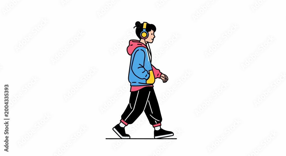 Fototapeta premium A cartoon person walking alone outside.