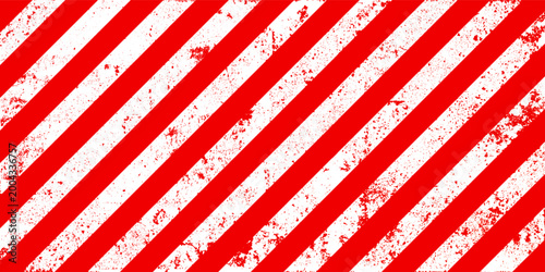 Warning sign with red and white diagonal lines. Attention, danger or caution symbol. Construction site signage, road safety notice, hazard banner, security alert shield. Vector illustration