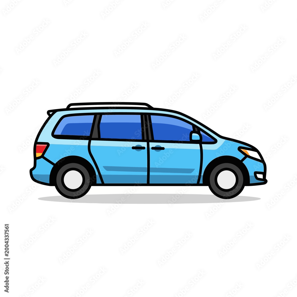 Fototapeta premium Blue Minivan Cartoon Drawing