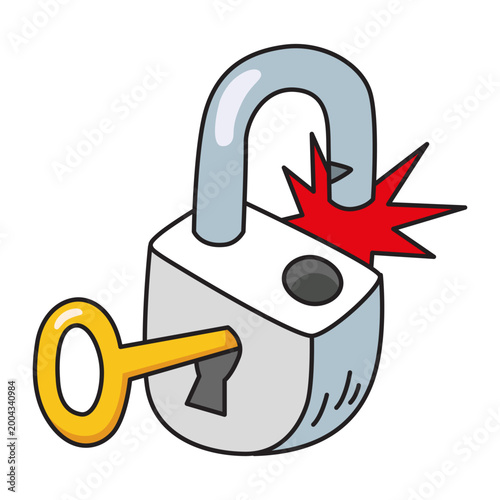 Unlock Key Cartoon Vector Illustration.